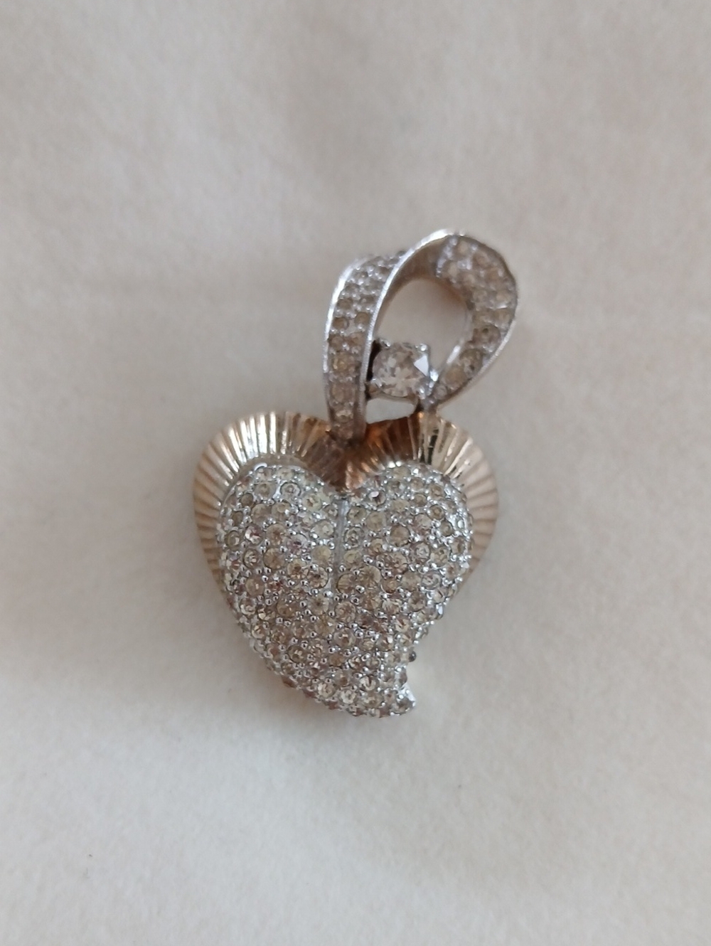 Gold  Heart Spacer Or Pendant with Pavé Cz  Elegant Vintage Piece